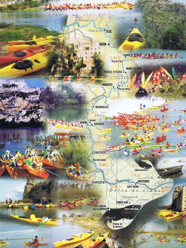 Mapa de rutes en kayak per les Terres de l’Ebre amb diferents descensos pel riu Ebre